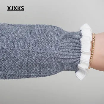 XJXKS Cașmir moda Toamna și iarna pulover de acoperire a riscului noi femeile pierde cu mâneci lungi culoare solidă guler de turn-down pulover