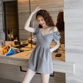 Pur Slash Gat Femei Salopete De Vară 2020 Negru Plajă Largă Picior Salopete De Moda Coreeană Scurte Salopete Sexy Petrecere Salopetă