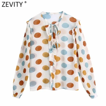 Zevity Noi Femei Vintage cu Buline Imprimare Volane Șifon Bluza Bluza Lady Cutat Lantern Maneca Tricou Chic Blusas Topuri LS7487