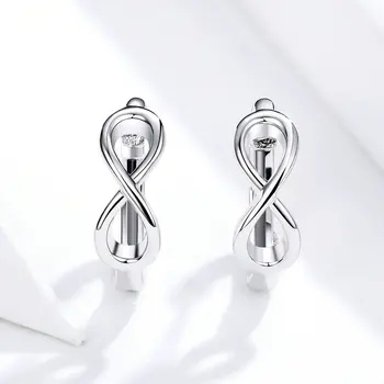 Bamoer Infinity Aniversare Cubic Zirconia Hoop Cercei pentru Femei Argint 925 Bijuterii Fine de Logodna Nunta GXE743