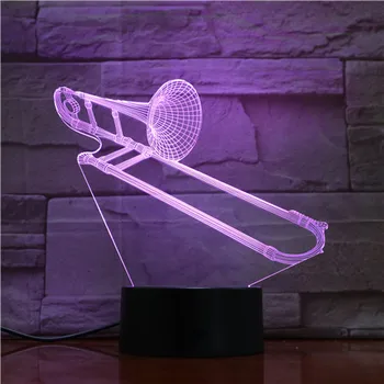 Cornul Desgin 3D Lampa de Noapte Trombon Instrument Muzical Masa de Lumini LED-uri Colorate Lampa de Birou Decor Iluminat Partid Decor de Lumină