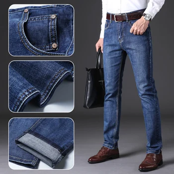 2021 Primăvară Nouă Bărbați Stretch Slim Jeans Classic Blue Business Casual Straight Denim Pantaloni sex Masculin Brand de Moda Pantaloni de Cowboy