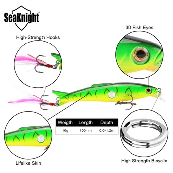 SeaKnight SK007 Minnow Greu Momeli de Pescuit 1 BUC 16g 10cm 0,6-1,2 M Adâncime de Scufundări Momeală Artificială 3D Ochi cu Pene Cârlige Ascuțite