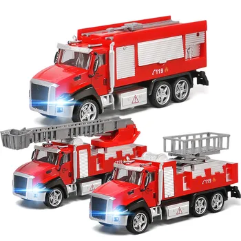Constructii De Aliaj De Vehicul De Inginerie Auto Rezervor De Apă De Incendiu Camion Cu Scara Trage Înapoi Mașina Copii Copil Jucărie
