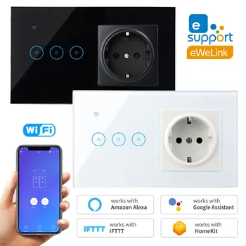 Wifi Smart LED Întrerupător cu UE Priza 220V 1 2 3 Bandă de Perete Comutator Tactil de Lucru cu Alexa de Start Google IFTTT eWelink UE Plug