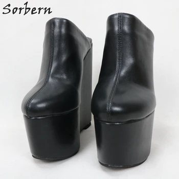 Sorbern Moda Tocuri Groase Femei Catâri Pompa Pană Toc Înalt Pantofi De Pluș În Interiorul Stil De Iarna Aluneca Pe Pompa De Catâri Platforma Custom