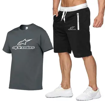 Conjunto de camiseta y pantalones cortos hombre para, chndal de 2 piezas + pantaln corto, camisetas informales de playa, 2020
