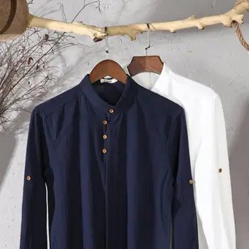 Schinteon Bărbați Lenjerie de pat din Bumbac Mâneci Lungi Tricou Casual Slim Confortabil Tradițională Chineză Mandarin Collar Shirt M-7XL