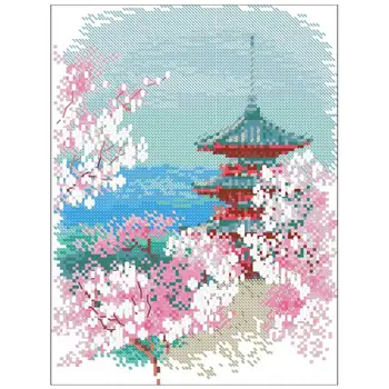 Sakura Tower peisaj modele Numărat cruciulițe 11CT 14CT 18CT DIY cruciulițe Kituri de Broderie Manual Seturi de decor acasă