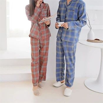 Maneca lunga primăvară carouri iubitorii de pijama set pijamale pijamale bărbați femei vrac pijamale seturi zăbrele pantaloni și top acasă costum L050