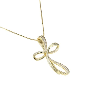SUNSLL Nou design de aur cupru alb imitație panglică cruce colier pentru femei de moda de petrecere rafinat de trei-dimensional colier