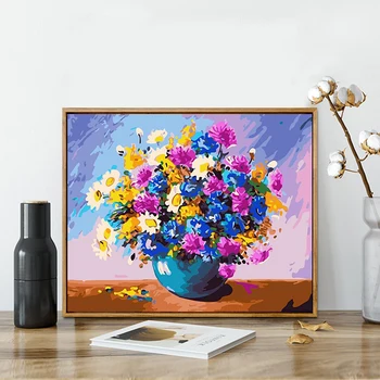DIY Pictura De Numere Pentru Adult Floarea-soarelui Vaza Flori de Colorat De Numere Pe Panza Pictura Digitală Home Decor 40*50cm Cadru