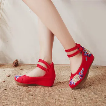 Veowalk Chineză Mid Top pentru Femei Panza Plat Platforme Pantofi Doamnelor vechi Peking Floare de Bumbac Brodate Confortabil Zapatos Mujer