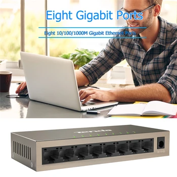 Tenda TEG1008M 8-Port Mini Switch Gigabit 10/100/1000M Ethernet RJ45 HUB DC 9-12V Metal Comutator de Rețea
