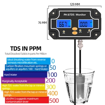 PH/TDS-2683 2 in 1 pH-Metru pH/TDS Calitatea Apei Tester TDS Metru Impermeabila Dublu Display Tester pentru Aquarium Pool Spa 40% OFF