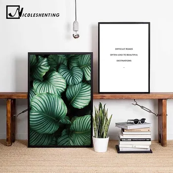 NICOLESHENTING Verde Frunze de Plante de Perete de Arta Canvas Postere Citate Imprimeuri Nordice Pictura Perete Imagine pentru Camera de zi Decor Acasă