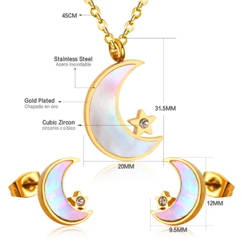 LUXUKISSKIDS Lună Nouă Stea Cu Cristale Seturi de Bijuterii din Oțel Inoxidabil de Culoare de Aur Dubai Shell Dubai Nunta Mireasa Seturi de Bijuterii