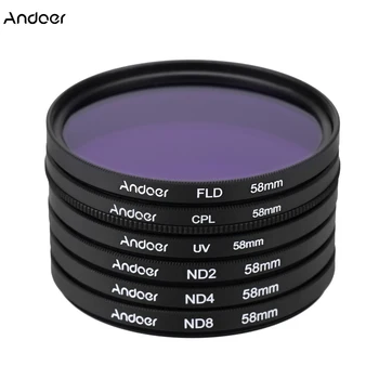 Andoer 58mm UV+CPL+FLD+ND2/4/8 Fotografie Kit Filtru de Ultraviolete Circular de Polarizare Fluorescente Filtru pentru Nikon Canon Dslr