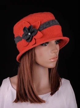 M566 Femeilor Vintage Orange Lână Florale Beanie Înfrumusețarea Rozeta Cloche Găleată Pălărie de Iarnă Ca