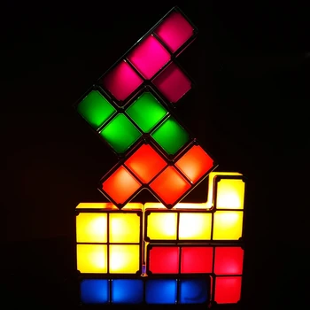 DIY Tetris Lumina de Noapte Puzzle Puzzle Stivuire Jucărie pentru Copii LED Masă Lampă Bloc Joc Turn Atmosferă plină de culoare, Lumina