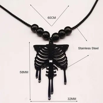 Gotic Craniu Oțel Inoxidabil Colier pentru Femei Negru Lung Șirag de mărgele de Culoare Schelet Coliere Bijuterie collares mujer N19507