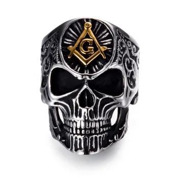 Francmasoneria Craniu Religioase Schelet Inele Pentru Bărbați Masonice Inel de Aur din Oțel Inoxidabil Francmason Bandă de Înaltă Calitate