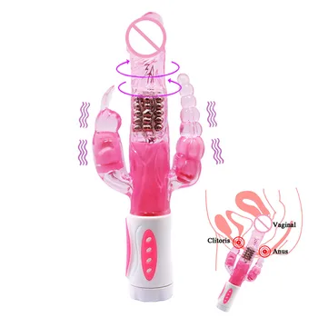 Rabbit Vibrator Iepuras Triple Plăcere punctul G, Clitorisul Stimulator Anal Plug Rotație Jucarii Sexuale pentru Femei Anal Dildo Vibrator