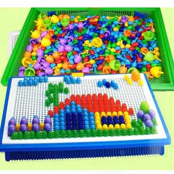 Jigsaw Puzzle-uri pentru copii DIY de mână introduce margele 296 bucăți de ciuperci de unghii introduce puzzle din plastic puzzle jucărie de învățământ Cadou de Crăciun