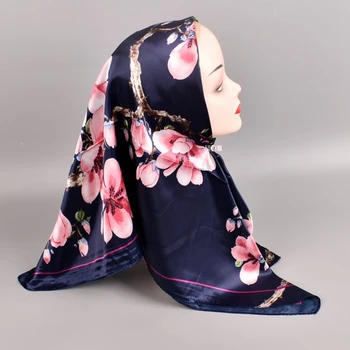 HanXi Pătrat Eșarfe de Mătase pentru Femei Fular Cap Hijab Eșarfă Doamnelor Sifon Satinat Șal Folie de eșapament pareo Bandanna de sex feminin 90*90cm