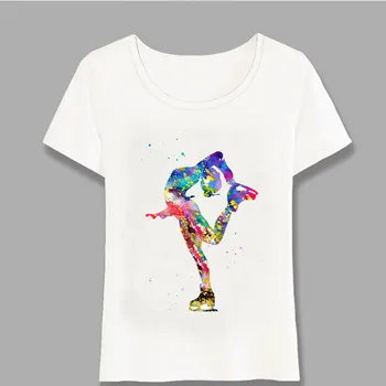 Patinaj artistic Fata Acuarelă Art Tricou de Vara pentru Femei t-shirt de Fată Drăguț Casual Tricouri Colorate Dansatoare de sex Feminin Topuri Harajuku