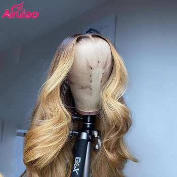 Ombre Culoare Miere Blonda Evidenția Ondulat Dantelă în Fața Peruca din Par Uman Full HD Transparent Preplucked Invizibil Peruci Dantela Brazilian