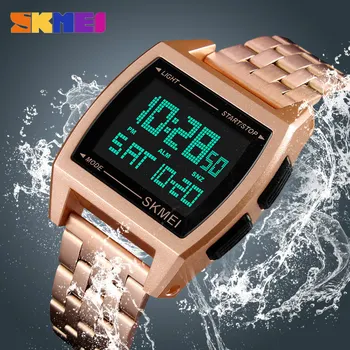 SKMEI Top Ceas de lux pentru Bărbați din Oțel Inoxidabil Curea Moda 3Bar Impermeabil Ceasuri LED Ceas Digital reloj hombre 1368
