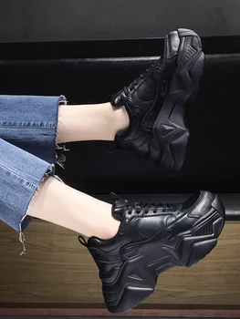 Femeile Platforma Adidasi Casual din Piele Doamnelor Indesata Pantofi 2020 Femeie Albă Mare Negru de Brand de Moda Gros Pană Adidași cu talpă
