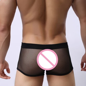Sexy Mens ochiurilor de Plasă Pur Boxeri pantaloni Scurți Lenjerie Transparenta Om Erotic Chilotei Trunchiuri Lenjerie Chiloți Culori Solide cuecas