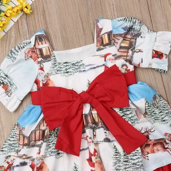 2020 Retro Copii Fetita de Crăciun Printesa Rochie de Moș Crăciun Imprimare mâneci Dantelă Înapoi Arcul Partid Rochie de Bal Swing Dress 1-6Y