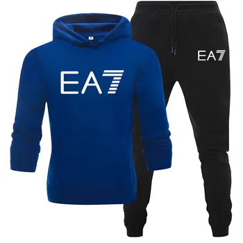 Noi EA 7 Sport Barbati Hanorac + Pantaloni Set 2 Bucati Toamna Funcționare Sport Sport Shirt Set Haine de Antrenament pentru Bărbați Costum de Sport