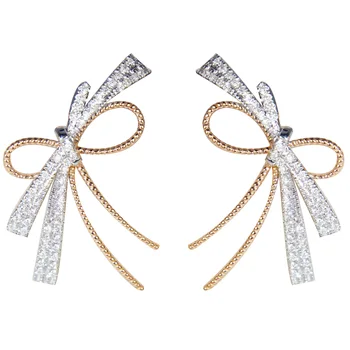Două-ton Arcul de Aur Cercei Stud pentru Femei Nobil și Elegant Cercei Două-ton AAA Zircon Cercei Noua Moda Bijuterii