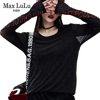 Max LuLu 2019 Moda coreeană Gotic Doamnelor Plasă de Topuri Tricouri Femei Sexy Lace T-shirt, Broderie Haine de sex Feminin Casual Tricou