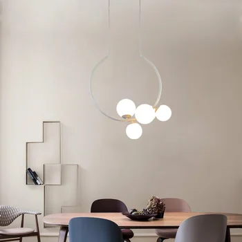 Negru / Alb Simplu Candelabru Sala de Mese Creative Minge de Sticlă Pandantiv cu LED-uri Lampa de Restaurant, Bar de Cafea Designer Perdeaua de Lumină G9