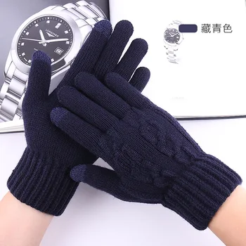 Bărbați touch ecran mănuși de cald iarna fleece căptușit îngroșat Jacquard tricotate mănuși