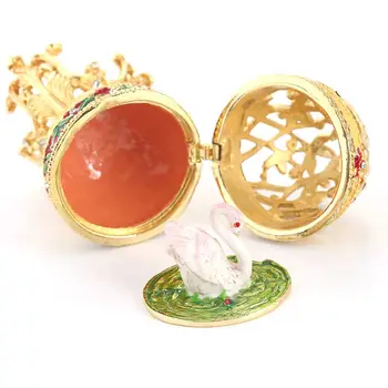 Aur Faberge-Ouă Pictate manual, Bijuterii Breloc Cutie Cadou pentru Paște Decor Acasă X7JB