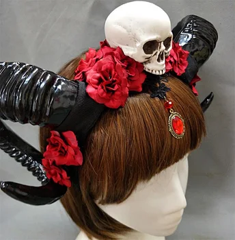 Demon Rău Gothic Lolita vălul Craniu de Oaie corn Bentita Hairband Accesoriu de Cosplay, Costume de Halloween, articole pentru acoperirea capului Prop