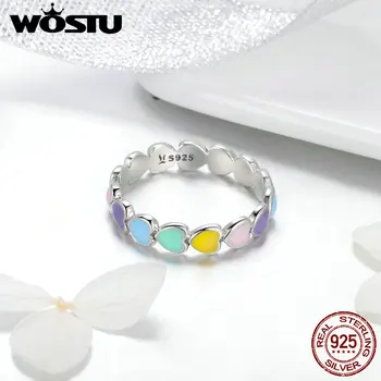 WOSTU New Sosire Argint 925 Multi-Culoare Curcubeu Inima Inele Pentru Femei de Lux Inel Bijuterii Cadou FIR444