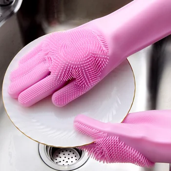 1 Pereche de Silicon Mănuși de spălat Vase Bucatarie Magic Cauciuc de Spălat Vase Mănuși pentru uz Casnic Scruber Bucătărie Exfoliant de Curatare