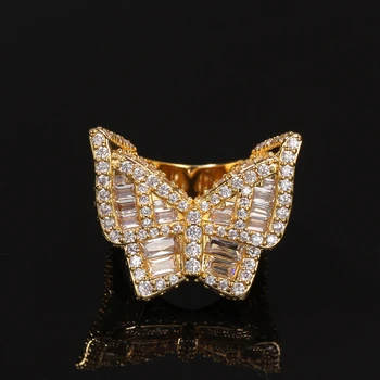 BLING REGELE Bărbați Hiphop Inel Bagheta Cluster Tăiat Pătrat Mare Formă de Fluture zircon Aur Culoare Inel de Partid Bijuterii