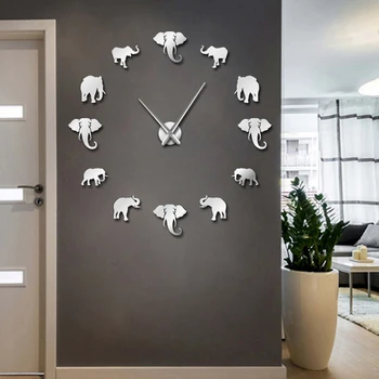 DIY Ceas de Perete Mare Junglă Animale Elefant Home Decor Design Modern Efect de Oglindă Gigantică Fara rama Elefanți Diy Ceas de Ceas