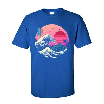 Vaporwave Grafic Tricou Barbati Bază T-shirt O-Gat Maneci Scurte din Bumbac Marele Val Retro Topuri Tricou 80 T-shirt Japonia