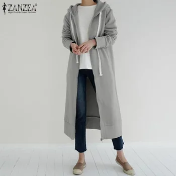 2021 Plus Dimensiune ZANZEA Toamna Hanorace Bluza Femei cu Maneci Lungi Paltoane cu Gluga cu Fermoar OutwearCasual Mult Jachete Jachete
