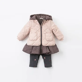 DBZ12630 dave bella iarna pentru copii fete de moda florale drapat captusit cu gluga copii topuri infant toddler îmbrăcăminte exterioară