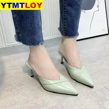 De Vară 2020 Femei Sandale Square Toe cu Toc Papuci de Moda Doamnelor Tocuri Pantofi Casual Slip-on Tocuri Subtiri Gladiator
